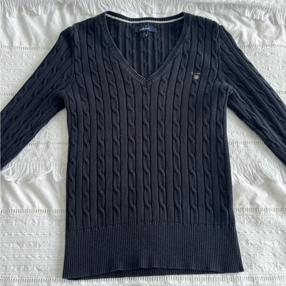 Gant Navy Cotton V-Neck Sweater